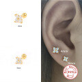 wholesale S925 Sterling Silver Single Mini Petal Diamond-Studded Threaded Ear Piercing Earring, Popular in Europe and America, Simple and Versatile-0-1