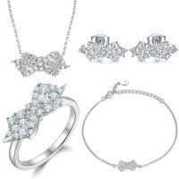 wholesale S925 Sterling Silver High-End Bow Jewelry Set Four-Piece Collection, Premium European and American Fashion Ring, Earrings, Necklace, Bracelet-Earrings TLED179 925 silver