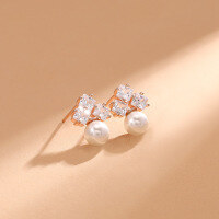 wholesale 925 Sterling Silver Pearl Earrings Women Korean Style Diamond Inlaid Elegant Shell Pearl Small Ins Style Ear Piercing Wholesale-003218-Rose Gold Sterling Silver