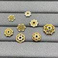 wholesale S925 silver gold-plated zirconia-inlaid hollow flower holder DIY crystal bead bracelet necklace floral cap spacer beads accessories-0-2