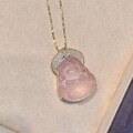 wholesale 18k Gold Plated S925 Sterling Silver Pink Tourmaline Laughing Buddha Maitreya Pendant with Diamond Necklace-0-5