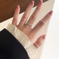 wholesale 999 Silver Nalan Plain Circle Ring for Women, Minimalist Mini Thin Adjustable Open Band Finger Ring R01580-999 Pure Silver Ring Adjustable opening