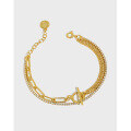wholesale S925 Sterling Silver Korean Version Ins Niche Light Luxury Design Micro-Inlaid Zircon OT Buckle Double-Layer Chain Textured Bracelet for Women-0-0