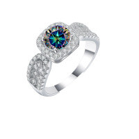 wholesale S925 Metal Moissanite Lace Princess Cut Wide Band Ring Proposal Diamond Ring Birthday Gift for Girlfriend-1 carat (colorful blue moissanite) ring 7