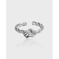 wholesale S925 Sterling Silver Korean Style Knot Ring Ins Minimalist Cold Tone Retro Twist Rope Knot Adjustable Open Ring for Women-18K Gold [No. 14/Adjustable] Opening adjustable