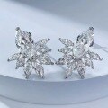 wholesale S925 Sterling Silver Marquise Stud Earrings for Women, Fashionable Commuter Style with Inlaid Design-0-2