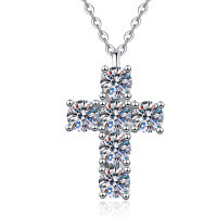 S925 Silver Moissanite Cross Pendant Necklace, Korean Light Luxury Design-4mm high-carbon stone  925 silver