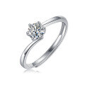 wholesale S925 Silver Moissanite Precious Women's Ring Creative Trendy Six-Prong Setting Adjustable Open Band Source Wholesale-0-5