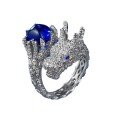 wholesale S925 Silver New Chinese Style Dragon Year Ring 8*8mm Simulated Blue Sapphire Sugar Loaf Solitaire Original Live Stream Ring-0-4