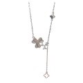 wholesale [Pure Silver] Maker S999 Three-Leaf Flourishing Flower Inlaid Diamond Tassel Four-Leaf Clover Necklace, Fashionable and Fresh Style Design Collarbone Chain-0-4