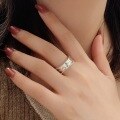 wholesale S925 Sterling Silver Geometric Open Ring for Women, New Trendy Minimalist Style Versatile Statement Heavy Duty Ring-0-2