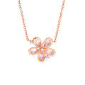 wholesale 925 Silver Rose Gold Pink Sakura Flower Necklace, Fashionable Pink Crystal Collarbone Chain for Women-0-5