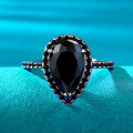 wholesale 925 Silver Metal New European and American Style 7*11 Pear Drop Black Zircon Ring Vintage Minimalist Ring Band-0-0