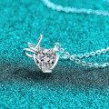 S925 Silver Moissanite Necklace with Bunny Ear Bow Heart Pendant-0-0