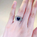 wholesale S925 silver new heart-shaped simulated sapphire 8*8 ring, a fashionable and hot-selling cross-border style-0-3