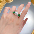 wholesale Jewelry in 925 Silver, 12mm Pearl with Simulated Emerald Cabochon Wedding Ring for Women, European and American Cross-border Ins Style-0-3