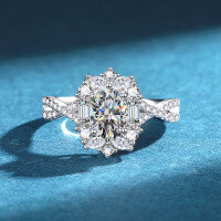 S925 Silver Oval Moissanite Engagement Ring, One Carat Women's Wedding Band-1 carat [High Carbonite]  US No. 9