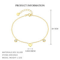 wholesale S925 Sterling Silver Cross-Border Love Zircon Bracelet for Women, Fashionable and Versatile with European French Luxury Feel-L981-Gold 925 Silver