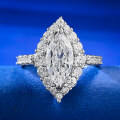wholesale Metal material first: 6*12 Marquise White Diamond Ice Flower Cut Engagement Ring for Women,Ins,-0-0
