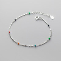 wholesale S925 silver ethnic-style minimalist delicate rainbow bead round pearl bracelet S5369-Silver-One 925 silver