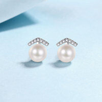 wholesale 925 Sterling Silver New Style Natural Freshwater Pearl Earrings for Women, Small and Exquisite Commuting Earrings, Direct Wholesale from Manufacturer-8-9mm pearls/11 points
