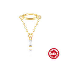 wholesale S925 Sterling Silver Geometric Diamond Accent Tassel Chain Cartilage Ear Cuff-Single gold #4