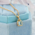 wholesale 14k Gold Plated S925 Silver Japanese Style Simple Square Aquamarine Zircon Necklace-0-0
