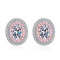 wholesale S925 Sterling Silver 1-carat Moissanite Earrings with Micro-set Pink Zircon, Sweet and Girly-0-4