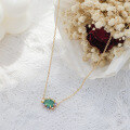 wholesale 10K Gold, Natural Green Chalcedony, Crystal, and Red Garnet Inlaid Delicate Women's Pendant Necklace-0-2
