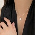 wholesale S925 Sterling Silver Geometric Quadrilateral Pendant Necklace for Women, Minimalist and Fashionable Choker Chain, Korean Style Small Luxury-0-1