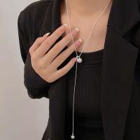 wholesale S925 Sterling Silver Swarovski Pearl Snake Bone Sweater Necklace for Women, Korean Spring and Summer New Style Versatile High-End Long Chain-Pure silver + Shijia high-quality pearls