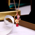 wholesale 925 Silver Japanese Rose Gold Floral Shell Pendant Necklace, New Drop-shaped Collarbone Chain for Women-0-0
