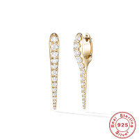 wholesale S925 Sterling Silver Punk Style Spike Studded with Crystals and Pearl Ear Cuff Earrings for Women-Gold#2 925 Silver