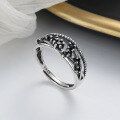 wholesale S925 Sterling Silver Geometric Irregular Black Zircon Ring Korean Rayli Magazine Style Niche Index Finger Ring for Women-0-0