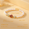 wholesale Metal material, Yaxi garnet four-leaf clover natural freshwater pearl bracelet new Chinese style simple and elegant trendy bracelet gift-0-1