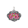 wholesale 990 Sterling Silver Ethnic Hollow Epoxy Lotus Reverse Side Heart Sutra Ruyi Lock DIY Accessory Pendant-0-4