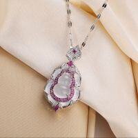 wholesale Metal Pendant Nouveau Chinese Style Gourd Chalcedony Necklace Women Elegant Temperament Fashion Niche Sense High-end Cross-border Hot Selling Collarbone Chain-xb813-white jade gourd necklace with red diamonds
