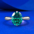 wholesale S925 Silver New Simulated Emerald 8*10 Oval Ring for Women, Simple Engagement Ring by Mujing Jewelry-0-5