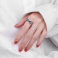 wholesale S925 Sterling Silver Korean-style Creative Blue Enamel Bow-shaped Niche Vintage-inspired Antique Finish Open Adjustable Ring-0-3