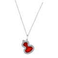 Sterling Silver New Fine Craft Gourd Necklace with Mother-of-Pearl and Red Agate-0-3
