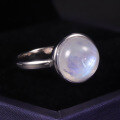wholesale S925 Sterling Silver Simple and Elegant Natural Moonstone Ring, 10mm Round High-Quality Blue Flash Moonstone Ring-0-4