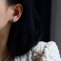 wholesale Pure silver gold-plated minimalist ins natural turquoise square stud earrings with 6mm main stone, elegant women-0-3