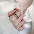 wholesale S925 Sterling Silver Retro Vintage Korean Style Geometric Floral Open Adjustable Ring for Women-0-2