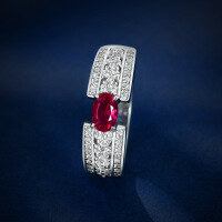 wholesale 925 Silver Jewelry New 05ct Oval 4*6 Minimalist Ruby Sapphire Emerald Ring for Women in European and American Style-Red【R3146】>8