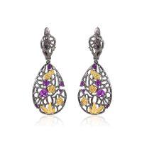 wholesale S925 Sterling Silver Gentle Style Rose Promise Earrings Natural Colored Gemstone Vintage Elegant Jewelry Niche Design Ear Drops-Rose Promise Amethyst Earrings 925 Silver