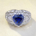 wholesale S925 silver new heart-shaped simulated sapphire 8*8 ring, a fashionable and hot-selling cross-border style-0-0