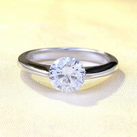 wholesale S925 Silver Round Diamond Ring, 1 Carat Simulated Diamond, Fashion-Forward and Minimalist Design for Everyday Wear by Zhuozhifan New Collection-R695 White Diamond No.9