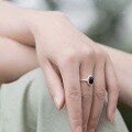 wholesale S925 Sterling Silver New Korean-Japanese Style Minimalist Geometric Black Onyx Ring Fashionable Women's Wholesale-0-4