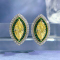wholesale S925 Sterling Silver Micro-Paved 6*13 Yellow Marquise Diamond Luxury Full Diamond Classic Earrings-0-1