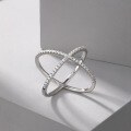 wholesale S925 Sterling Silver European & American Light Luxury Zirconia-Embedded Cross Circle Stackable Geometric Ring for Women-0-0